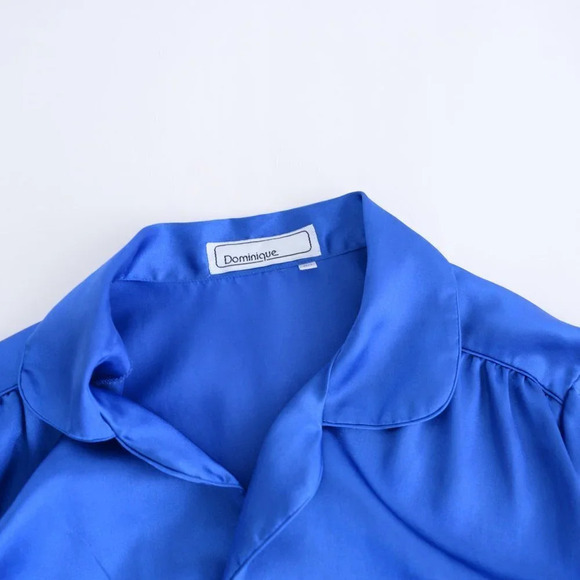 Vintage Dominque Royal Blue Silky-Like Button Down Nightgown LG - Picture 13 of 14